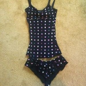 Hot Topic Y2K Black, Skulls and Cupcakes Lingerie Set Small